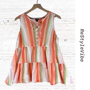 TORRID Women’s Size 00 M/L 10 Top Tank Shirt Blouse Sleeveless Striped Tiered